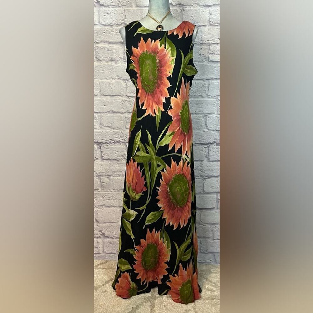 Vintage Ronni Nicole Black and Green Sleeveless Sundress